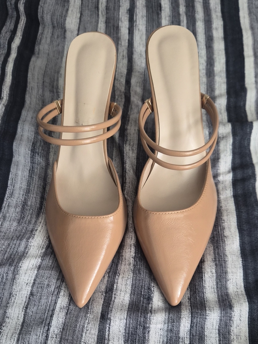 Women’s Pointed Toe Nude Slip-On Heels with Double Straps